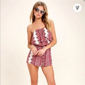 Billabong New Story Red Print Strapless Romper